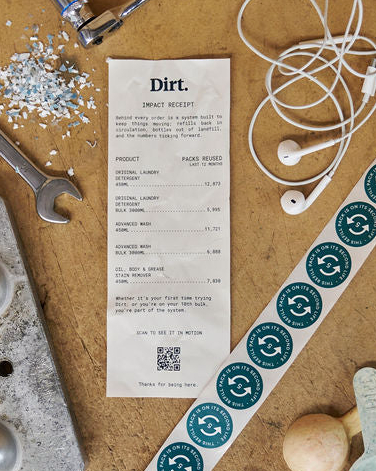 Receipt showing Dirt's refill tracking data